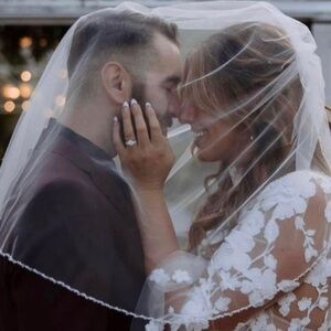 Beaded ivory wedding veil